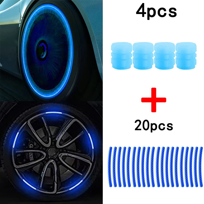 Car Wheel Reflective Stickers Luminous Valve Caps Fluorescent Motorcycle Bicycle Wheel Styling Tyre Hub Universal Accessories