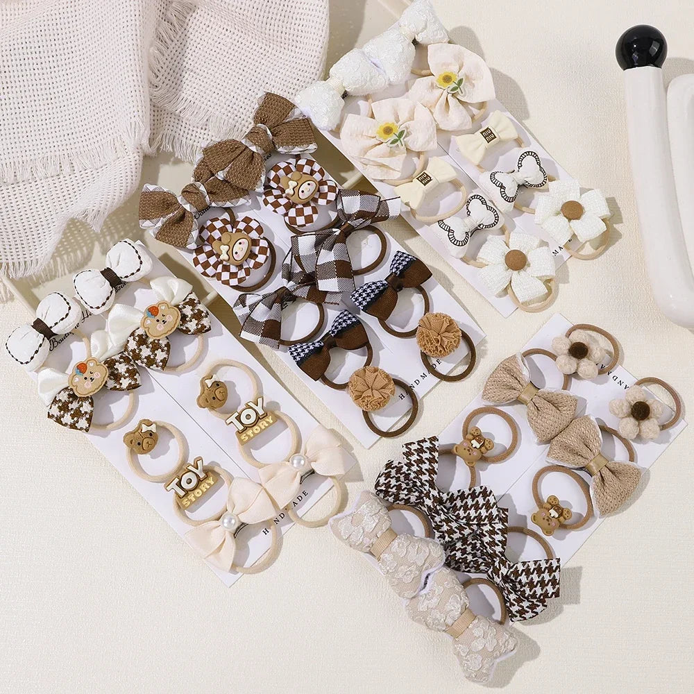 10Pcs/Set Girls Cartoon Hair Band Bow Hair Ties Flower Headbands Princess Elastic Rubber Bands Kids Hair Accessories