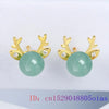 Nephrite Jade Deer Earrings Carved Charm Designer Amulet Ear Studs Energy Gift Natural 925 Silver Amulets Gemstones Green