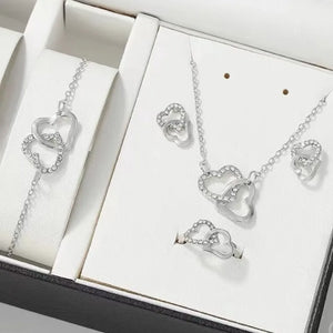 Fashionable New Silver Color Double Love Jewelry Set for Women's Birthday Party and Banquet Gift Accessories