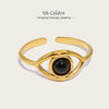 YACHAN Black Stone Eye-Shaped Stainless Steel Rings for Women Opening Adjustable Vintage Trendy Waterproof Jewelry