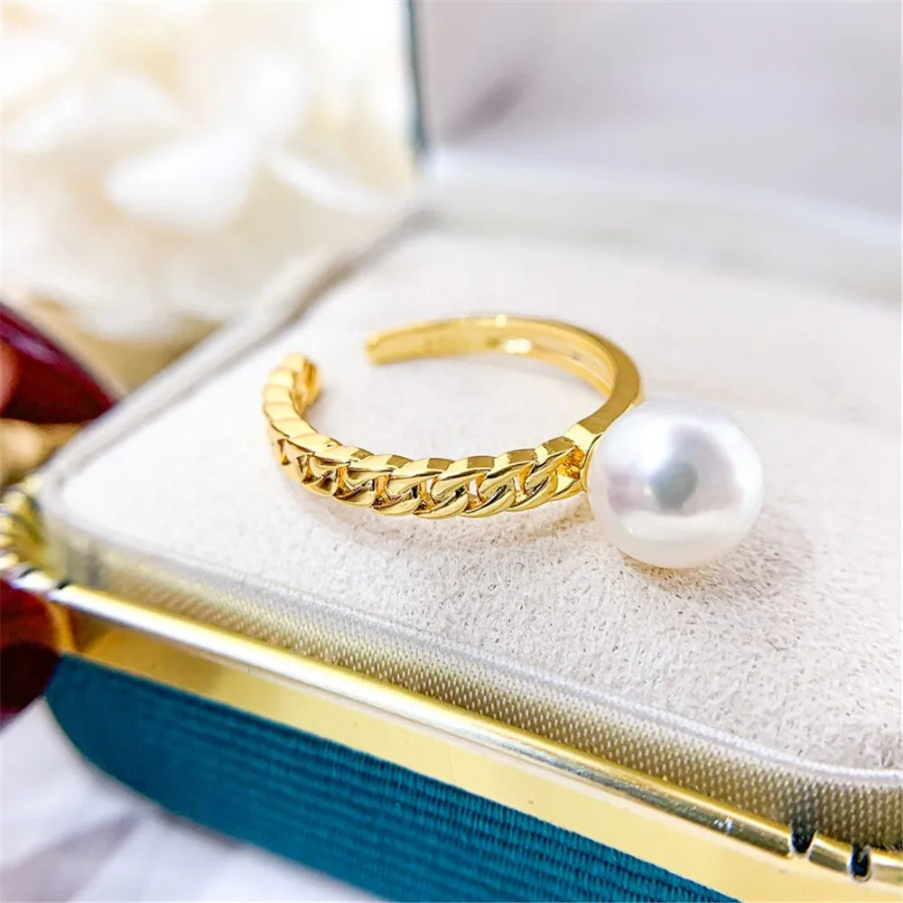 DIY Pearl Ring Accessories S925 Pure Silver Ring Empty Set K Gold Edition Ring Silver Set Fit 6-8mm Round Flat Beads Z093