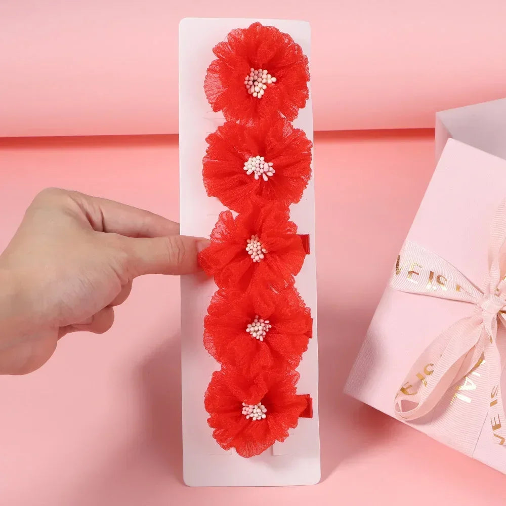 5/3Pcs Children Handmade Chiffon Petals Poppy Flower Hair Clips Rolled Rose Fabric Hair Flowers for Kids Girls Hair Accessories