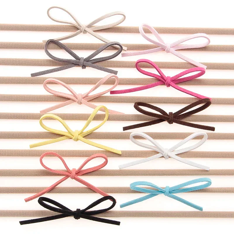 10pcs/lot Fashion Nylon Headband Baby Girls Elastic Hairband Infant Toddler Suede Solid Bow Kids Head Band Hair Accessories