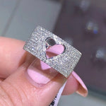 Load image into Gallery viewer, Luxury Crystal Rings for Women Hollow Love Heart Punk Design White Cubic Zircon Wide Finger Ring Silver Plated Jewelry Gift
