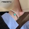 Mewanry Blue Drop Glaze Love Heart Bead Chain Bracelet For Women Girls Korean Fashion Simple Sweet Classic Birthday Jewelry Gift