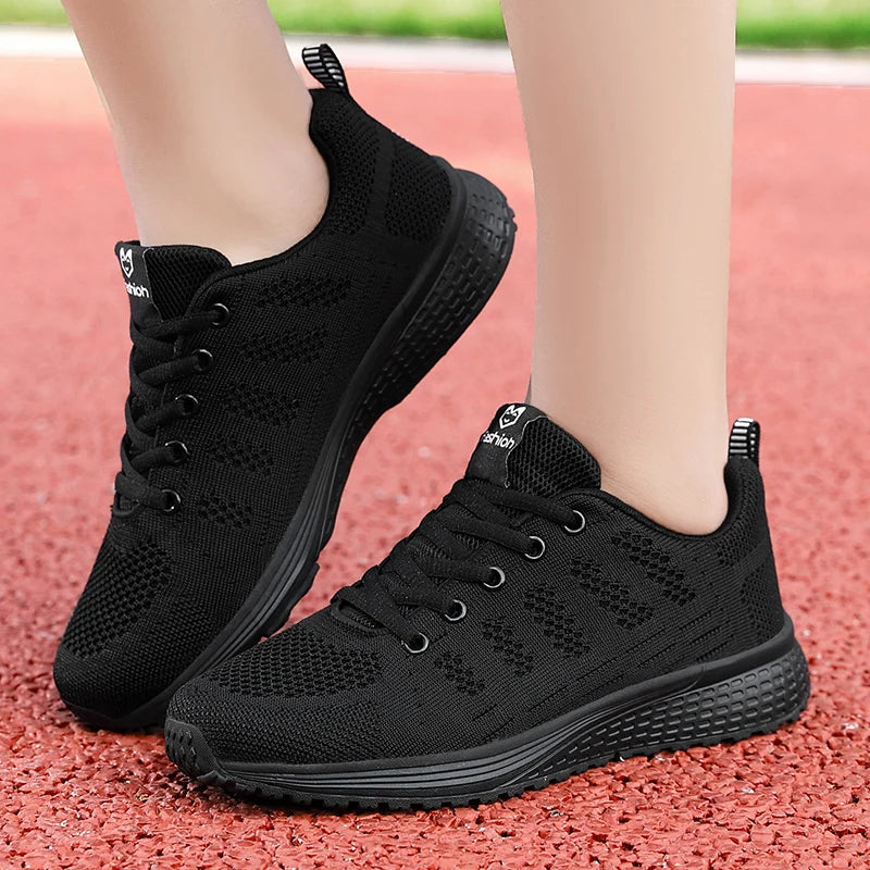 Women Casual Sport Shoes Fashion Men Running Shoes Weave Air Mesh Sneakers Black Non Slip Footwear Breathable Jogging Shoes