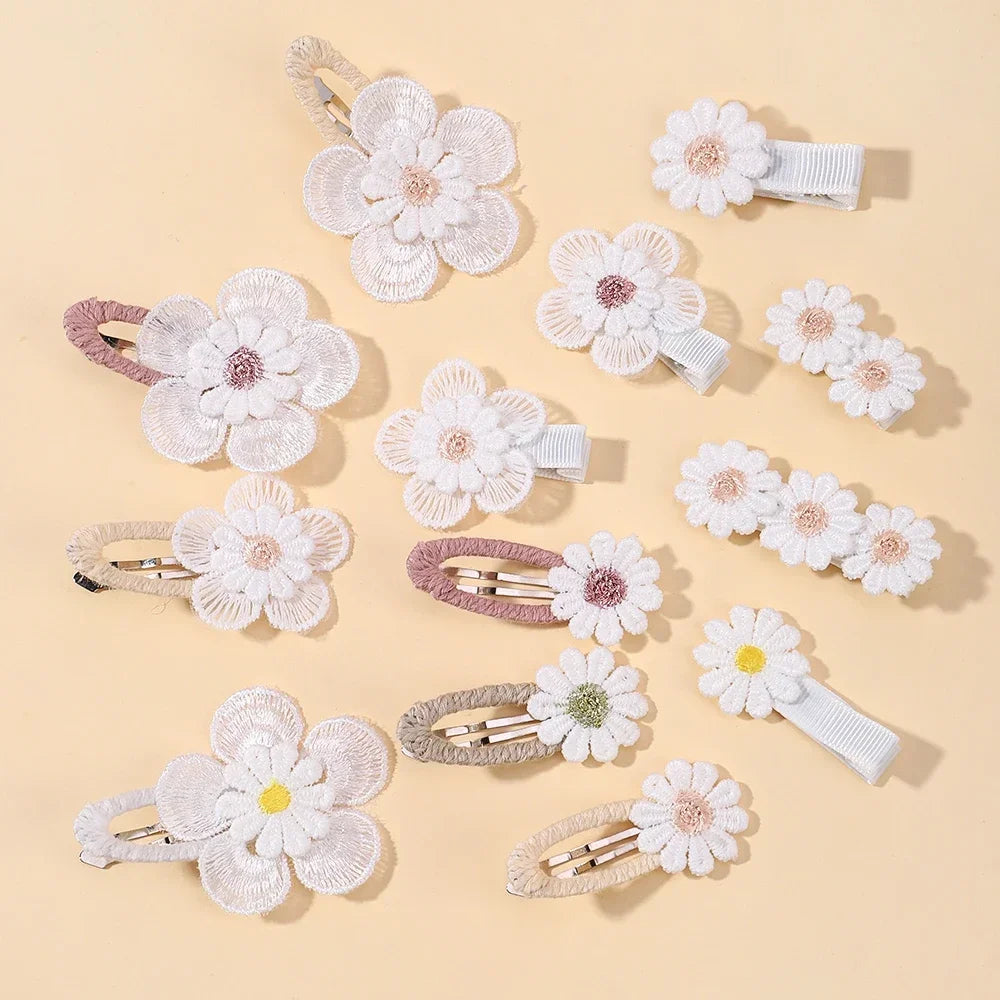 1pcs Ins Daisy Flower Hair Clips Baby Girl Hairpins for Kids Lace White Barette Princess Infant Hair Accessories Wholesale