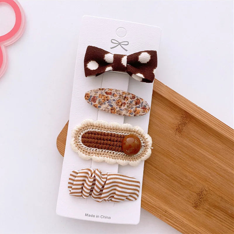 4/8pcs Korean Coffee Color Hair Pin Bow Knit Fabric Princess Hair Clips for Children Baby Girls Headwear Kids Hair Accessories