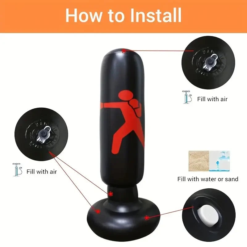 63 inch inflatable boxing bag with bracket, used for practicing daily boxing activities and boxing gifts for men and women