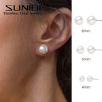 Load image into Gallery viewer, Korean Style Stud Earrings for Women Simulation Pearl Stainless Steel Hypoallergenic Jewelry Silver Color Earring Wholesale
