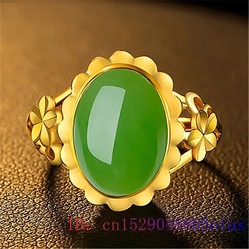 Green jade ring gifts natural amulet women 925 silver zircon crystal gemstone men chalcedony jewelry charm fashion