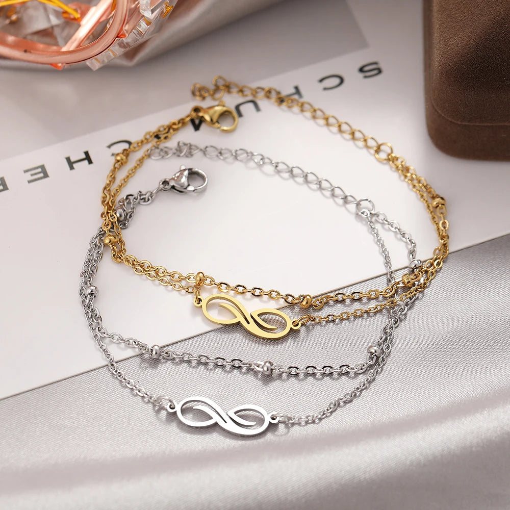 Stainless Steel Bracelets Korean Fashion Infinity Symbol Multi-layer Bead Chain Charms Bracelet For Women Jewelry Girl Kpop Gift