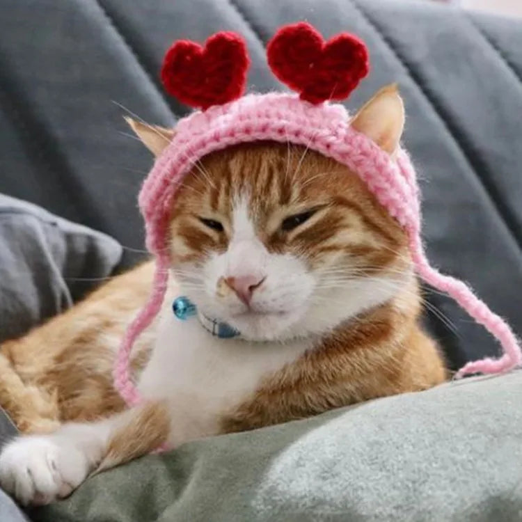 Pet Cat Headwear Knitted Two Love Headgear Pet Birthday Dress Up Dog Hats Cat Accessories Pet Dog Birthday Christmas gift