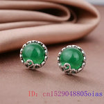 Load image into Gallery viewer, Green Jade Ear studs Crystal Chalcedony Jewelry Gemstone Fashion Zircon Women 925 Silver Charm Amulet Retro Earrings Natural
