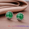 Green Jade Ear studs Crystal Chalcedony Jewelry Gemstone Fashion Zircon Women 925 Silver Charm Amulet Retro Earrings Natural