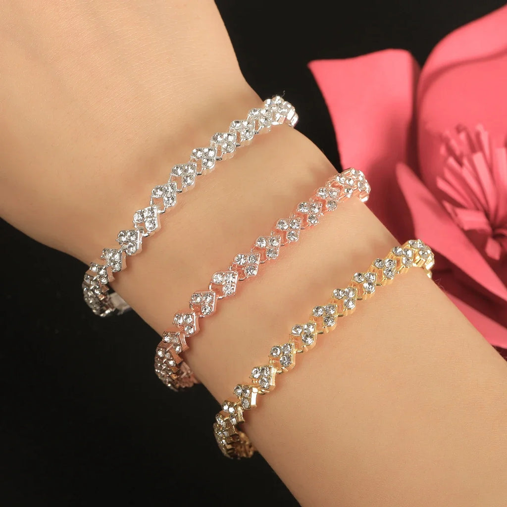 Luxury Roman Crystal Bracelet For Women Fashion Heart Chain Bracelets Rhinestone Bangle Bridal Jewelry  Accessories Gift Браслет