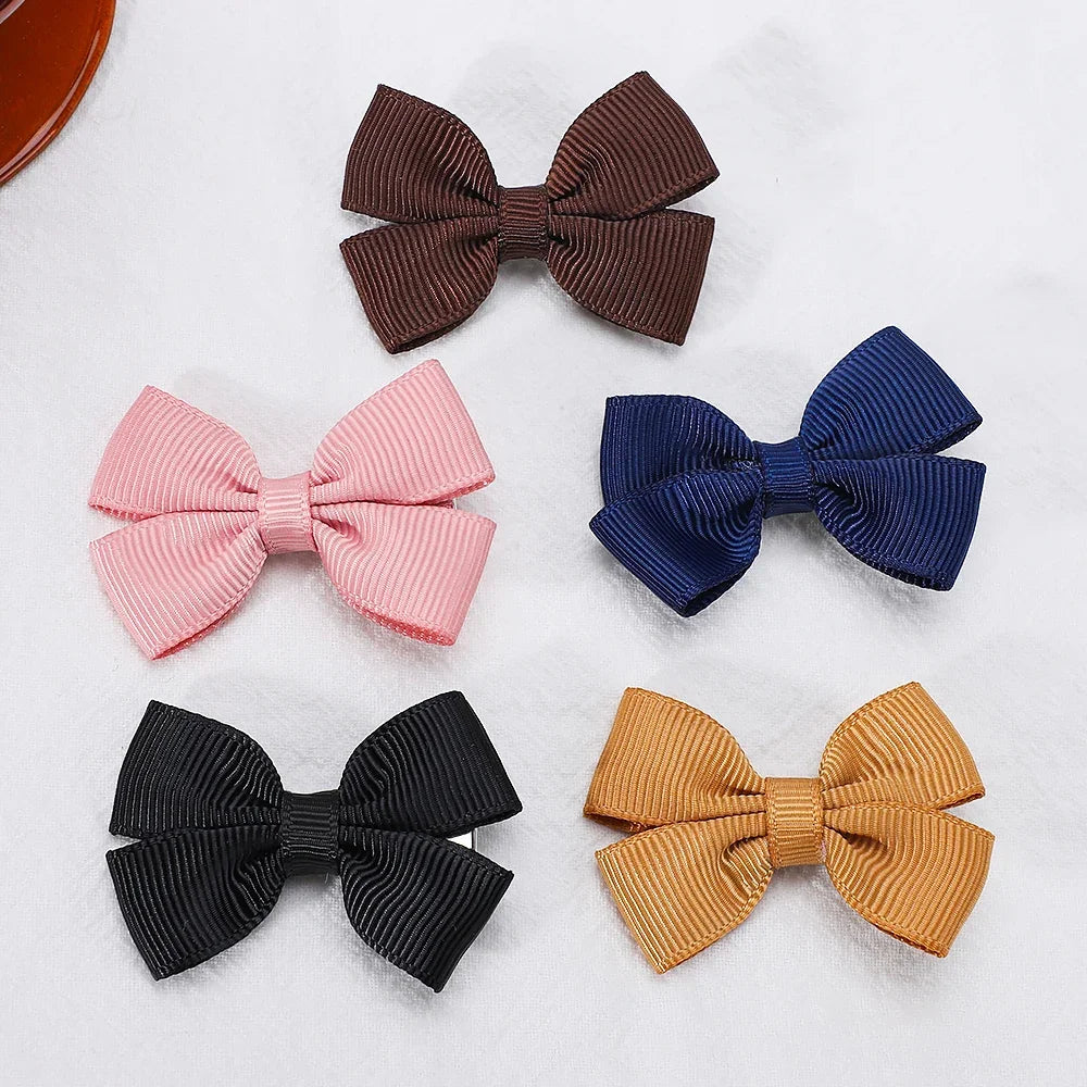 5Pcs/Set Solid Hairpins for Baby Grosgrain Ribbon Bows Hair Clips Boutique Handmade Headwear Girls Baby Hair Accessories