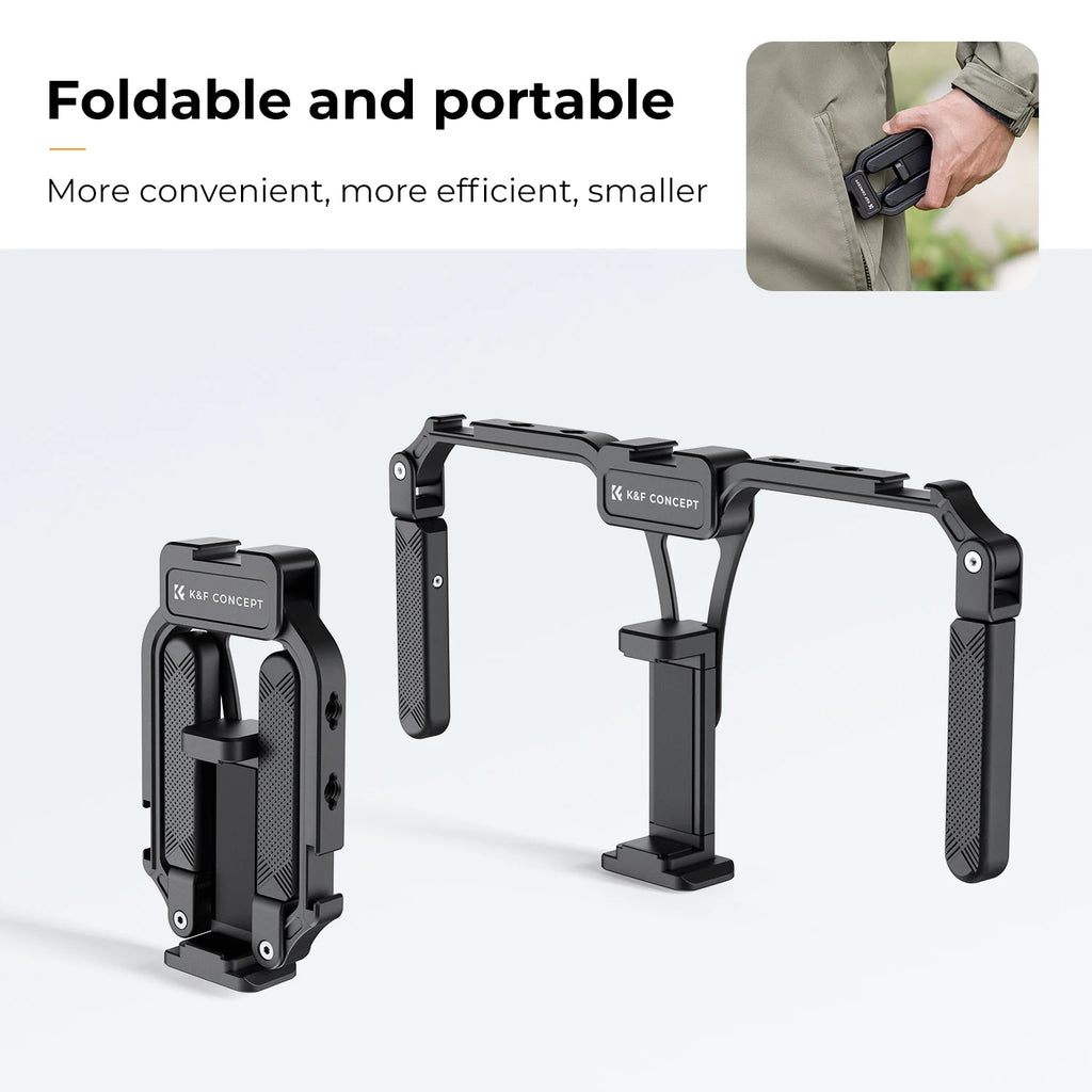 K&F CONCEPT Mini Mobile Phone Mirror Folding Bracket CNC Material 360° Cell Phone Clips Holder for IPhone Huawei Xiaomi Samsung