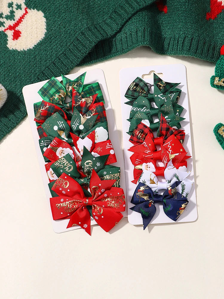 6/8pcs/set Christmas Bows New Year Party Decor Hair Bows for Girl Kids Hair Christmas Decorations Supplies Baby Hair Accessories