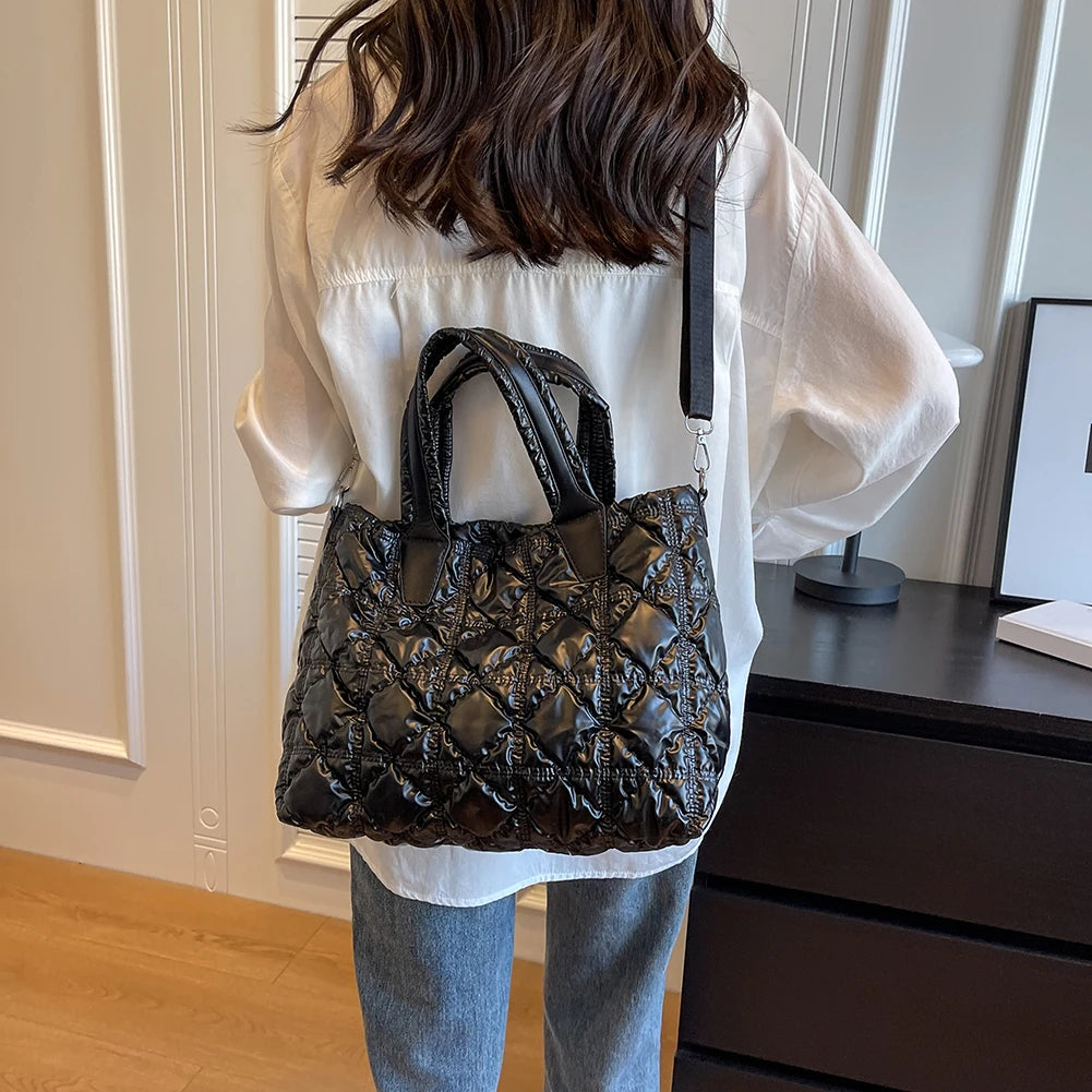 Quilted Tote Bag for Women Handbags Designer Weekender Bag Light Nylon Padded Puffer Crossbody Shoulder Bags Travel Shopper Bag