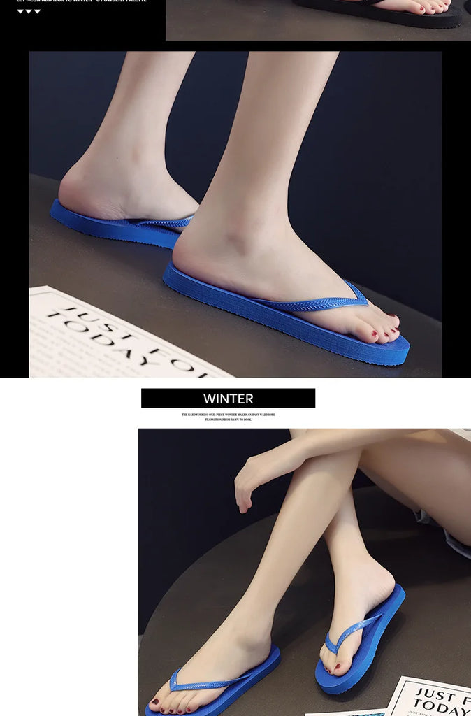 2023 New Women Summer Beach Slippers Solid Color Non-slip Couple Leisure Outdoor Women Flip Flops Breathable Beach Sandals Women