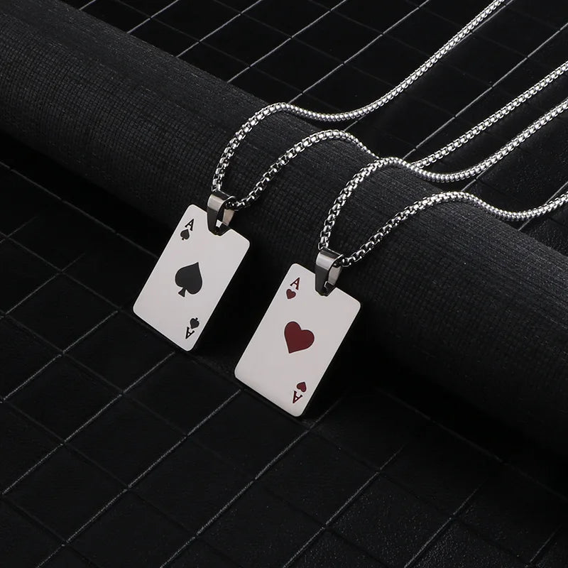 Kpop Y2k Poker Card Ace of Spades Pendant Chain Necklace for Women Men Playing Cards Jewelry Hip Hop Stain Less Steel Jewelry