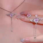 Load image into Gallery viewer, 2024 New Pink Crystal Angel Wings Heart Pendant Necklace Set For Woman Minimalist Chain Chain Necklace Wedding Party Jewelry
