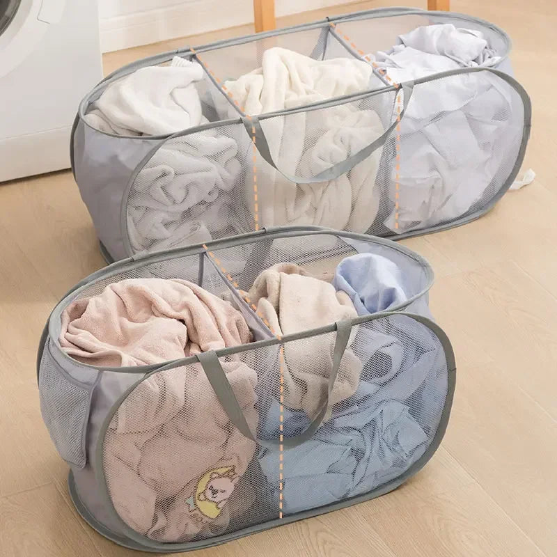 Breathable Mesh Folding Laundry Basket Household Dirty Clothes Storage Organizer Handle Light Portable Trousers Sorter Tool Item