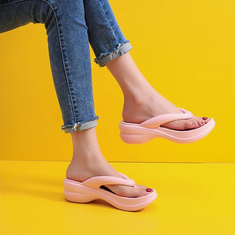 Drop Shipping Wedge Summer Flip Flops For Women 2023 Chunky Platfrom Clip Toe Sandals Shoes Woman Beach Casual Outdoor Slippers