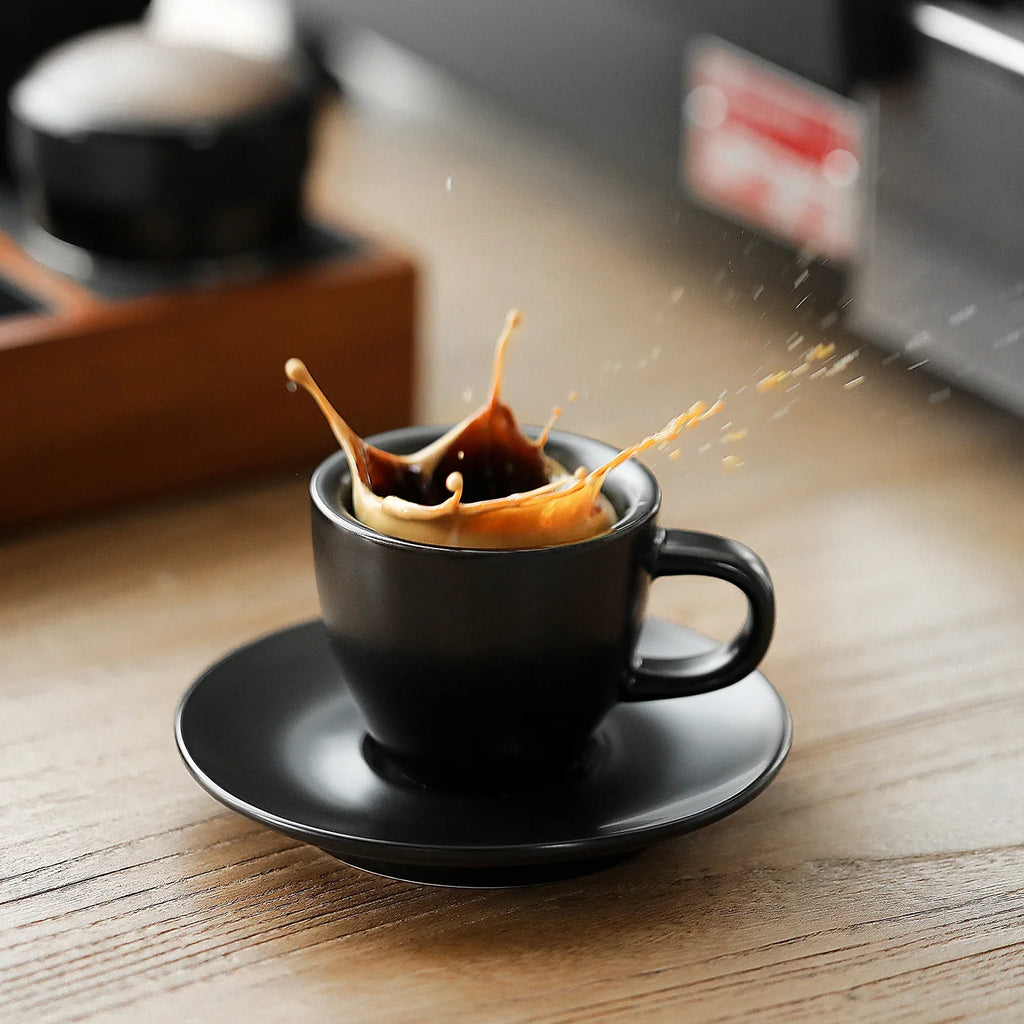 MHW-3BOMBER 80ml Ceramic Espresso Cup with Saucer Set  Latte Art Mugs Coffee Mug Professional Home Barista Tool Accessories