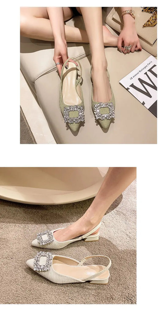 Beige Heeled Sandals Clear Shoes 2023 Women's Black Rhinestone Medium Pointed Closed New Spring Gladiator Block Girls