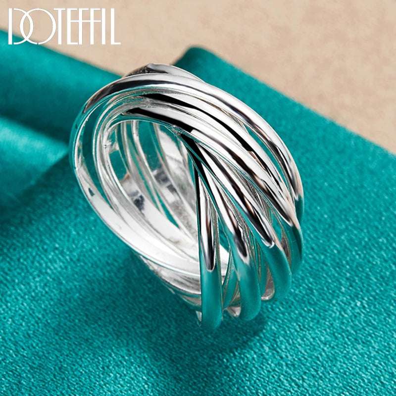 DOTEFFIL 925 Sterling Silver Five Circle Coil Ring For Women Wedding Engagement Party Fashion Charm Jewelry