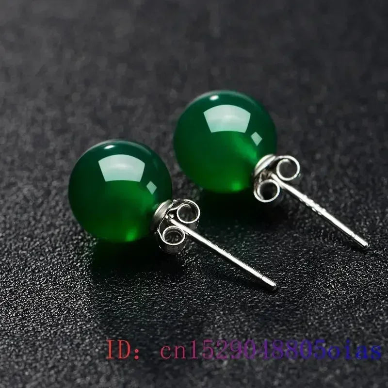 Jade Bead Earrings Energy Stone Amulet Vintage Natural Ear Studs Accessories Green Charm Women Luxury Talismans 925 Silver