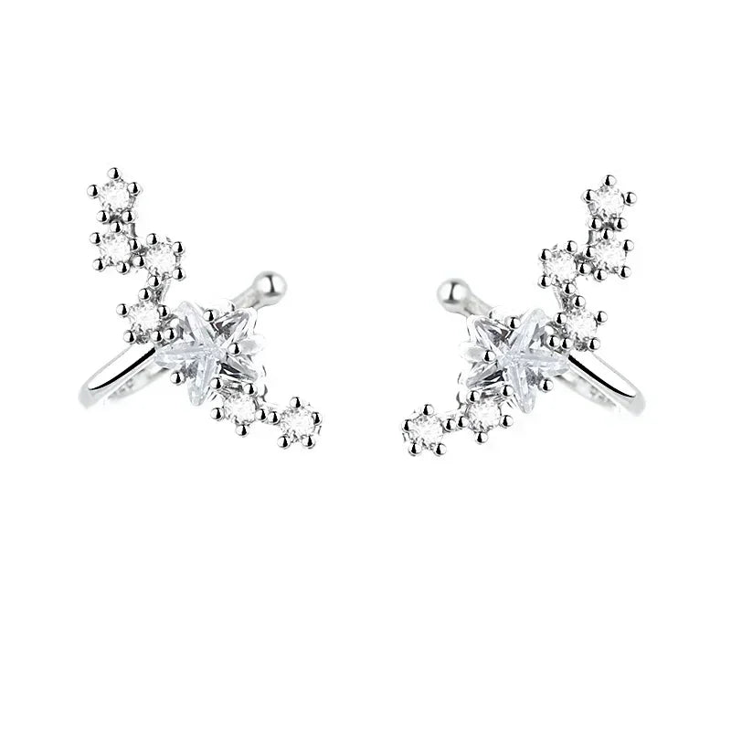 No Piercing Ear Cuff Satr Earrings for Women 1PC Silver Color Crystal Earclip Orbital Non Pierced Earing Fashion Jewelry EF070