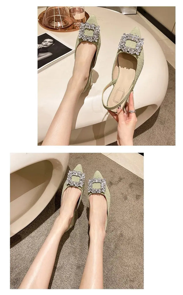 Beige Heeled Sandals Clear Shoes 2023 Women's Black Rhinestone Medium Pointed Closed New Spring Gladiator Block Girls