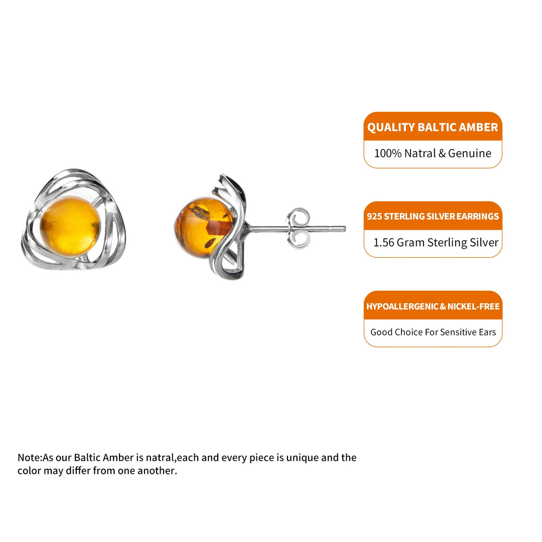 Baltic Round Amber 925 Sterling Silver Flower Ball Earrings for Women - Fashion Natural Baltic Amber Stone Jewelry Wholesale