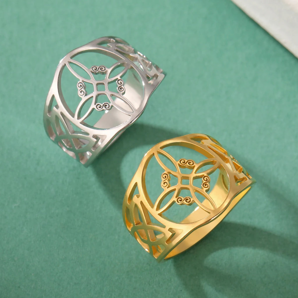 LIKGREAT Witch Knot Ring for Women Men Hollow Stainless Steel Finger Rings Celtic Vintage Amulet Protection Couple Jewelry Gifts