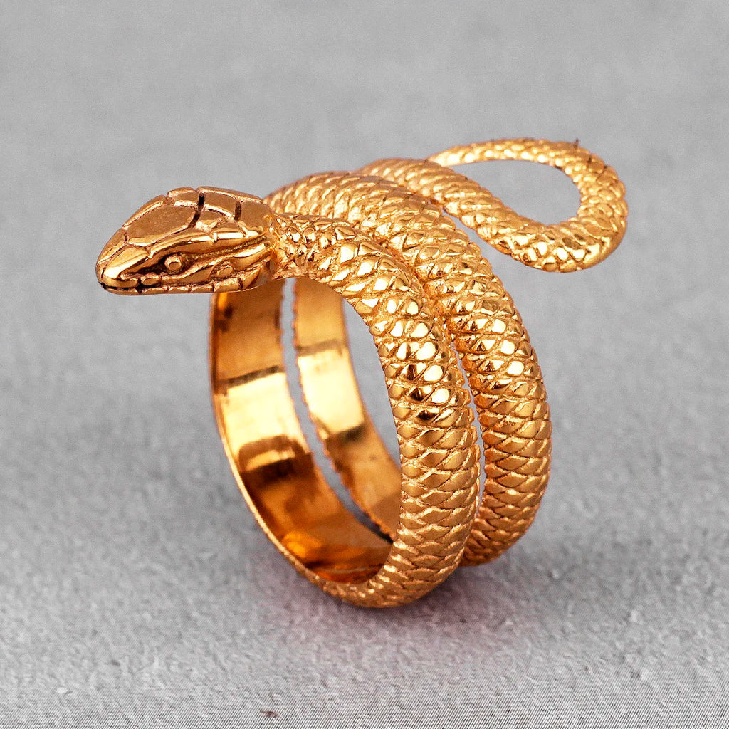 Golden Snake Animal Stainless Steel Mens Rings Punk Hip Hop Unique Trendy For Male Boyfriend Jewelry Creativity Gift Wholesale