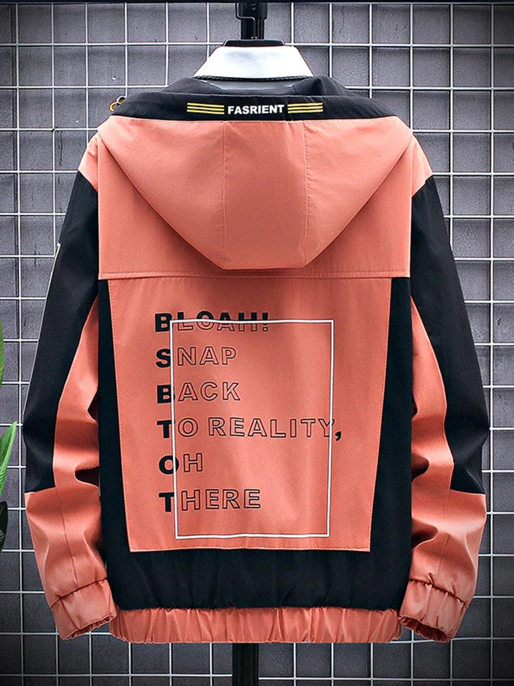 Spring Autumn Plus Size Men's Jacket Hooded Windbreaker Coats Fashion Letter Printed Patchwork Outwear Casual Jackets 8XL