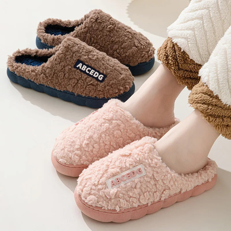 New cotton slippers for men and women autumn and winter with thick bottom for indoor warm and non-slip furry cotton shoes