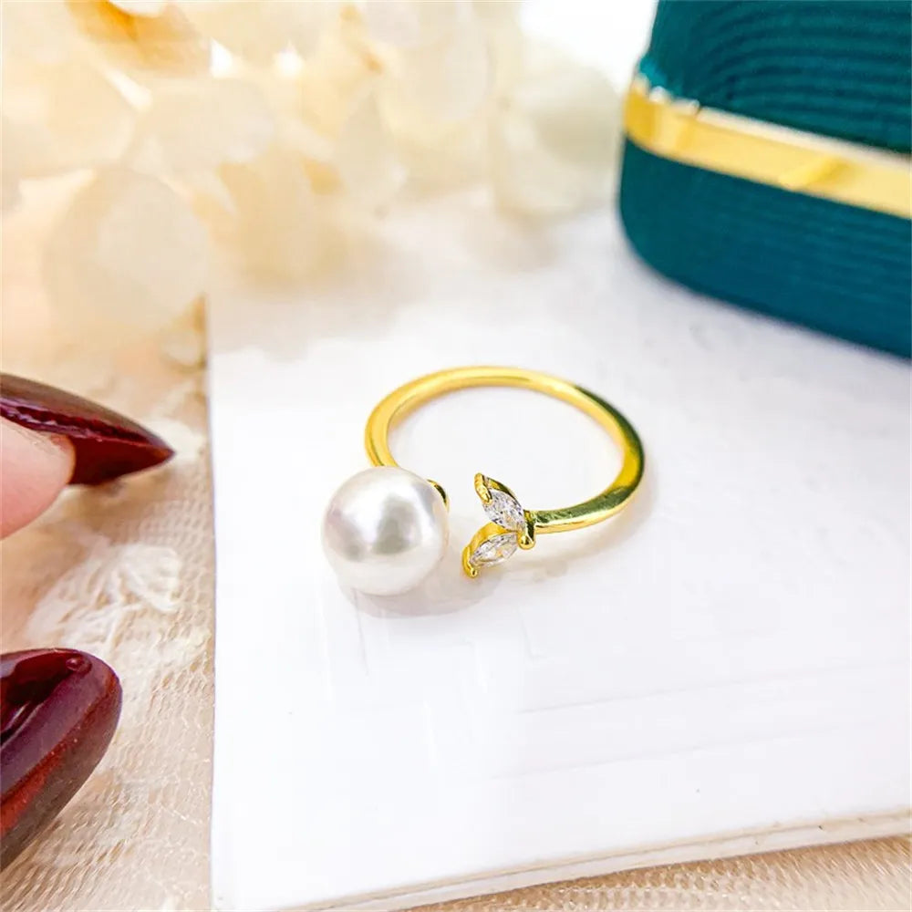 DIY Pearl Ring Accessories S925 Pure Silver Ring Empty Set K Gold Edition Ring Silver Set Fit 6-8mm Round Flat Beads Z019