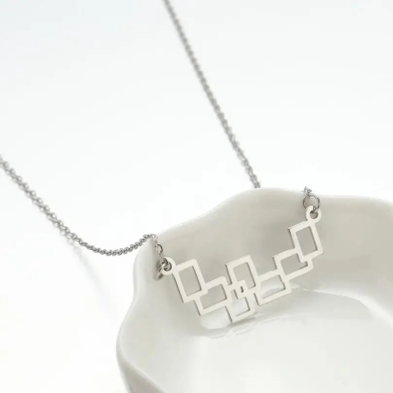 Shuangshuo Stainless Steel Multi Square Pendant Necklace Hollow Geometric Charm Necklace Set for Women Party Jewlery Gift