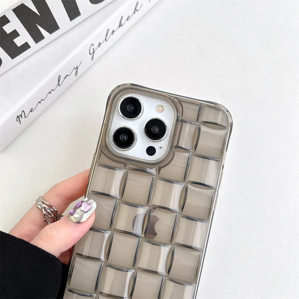 Luxury Jelly Transparent Crystal Weave Pattern 3D Case For iPhone 15 14 13 12 11 Pro Max Plus 13Mini 12Mini Shockproof Cover