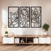 3 Panel Floral Poppy Flowers Metal Wall Art Decor Matte Black Wall Hanging Decor for Home Bedroom Living Room Wall Decoration