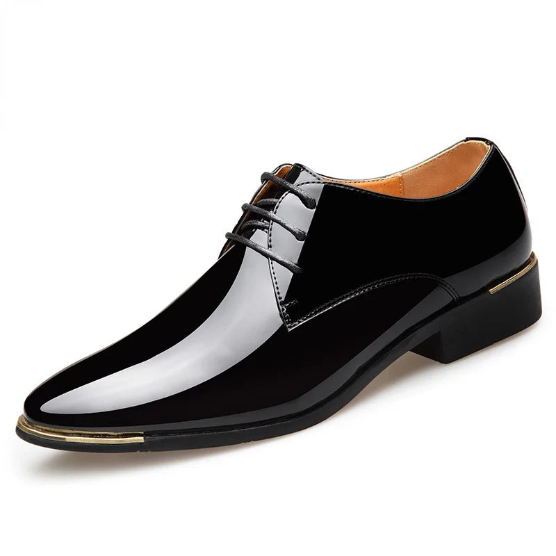 New Black Leather Low Top Soft Men Dress Shoes Solid Color Men Premium Patent Leather Shoes White Wedding Shoes Size 38-48