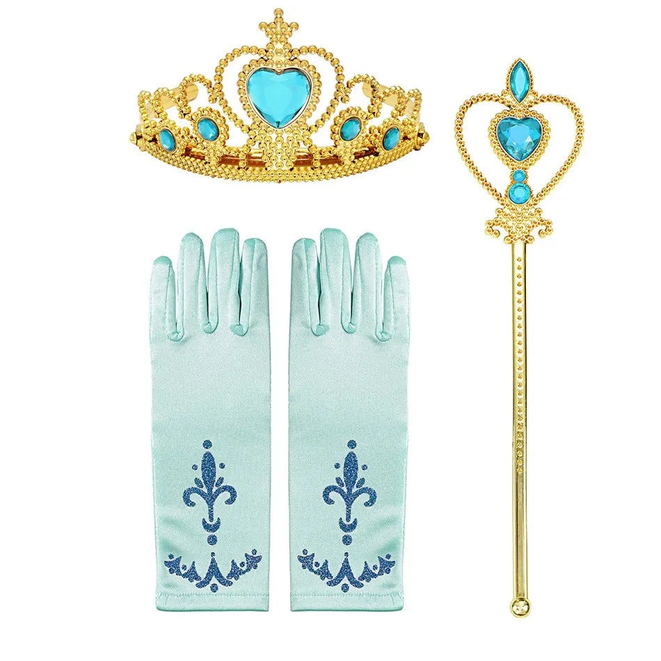 Baby Girls Elsa Anna Princess Accessories Kids Magic Wand Crown Cosplay Snow White Rapunzel Tiara Gloves Party Supplies Sets