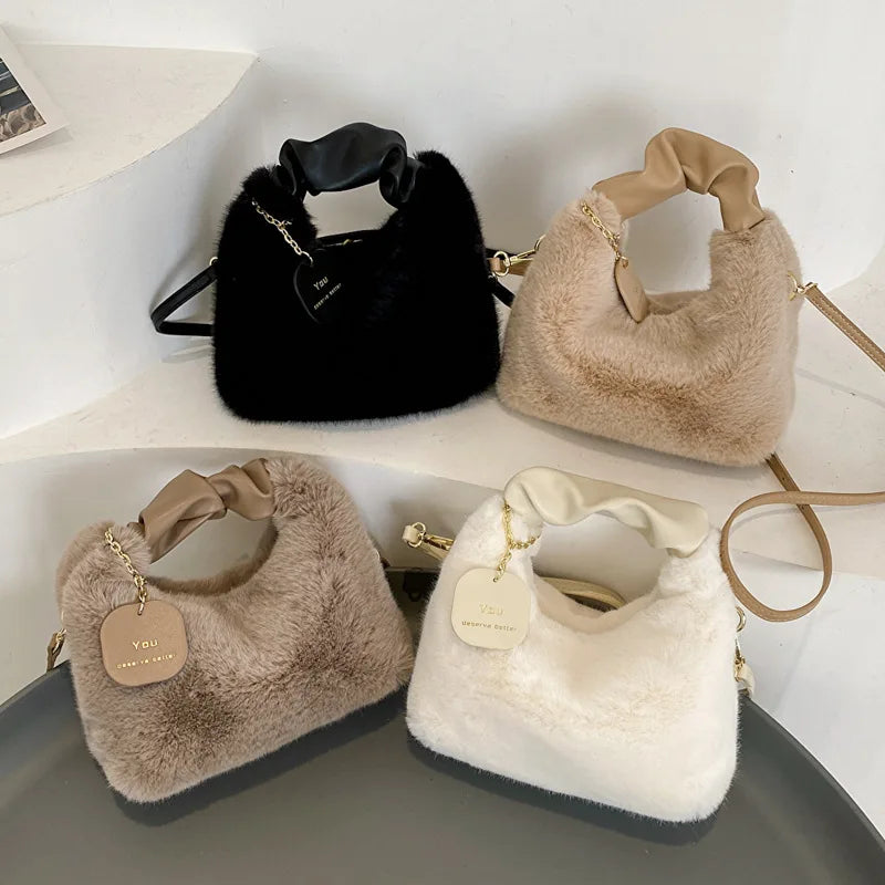 Plush Texture Cross-Body Bag For Women Eco-Friendly Fur Large Capacity Fashionable Winter Furry Hand Bag For Women