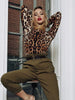 Sexy Bodysuit For Women Brown Leopard Bodycon Long Sleeve One Pieces High Neck Bodysuits Jumpsuit Tops Body Suit Y2K