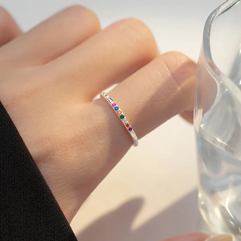 SOFTPIG Real 925 Sterling Silver Colored Zircon Adjustable Ring for Charm Women Party Classic Fine Jewelry Geometric Accessories